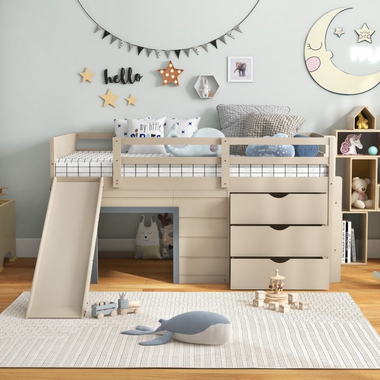 3-In-1 Twin Loft Bed with Slide Ladder Drawers for Kids Teens