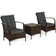 3 Pieces Patio Rattan Conversation Set with Glass Top Coffee Table and Cushions