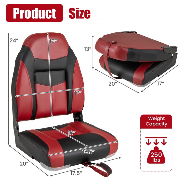 2 Pieces High Back Folding Boat Seat Set with Sponge Cushion