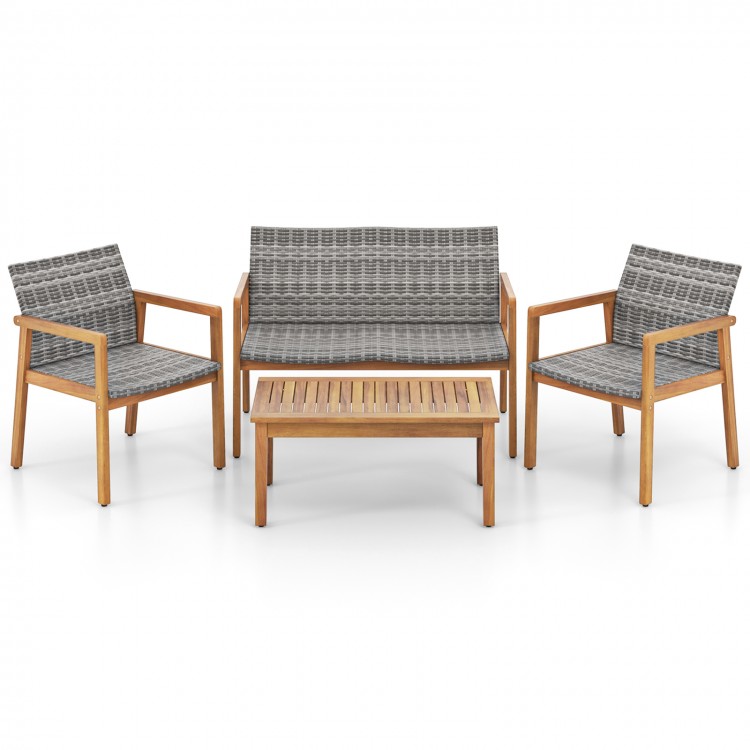 4-Piece Patio Furniture Set with Loveseat Single Chairs and Coffee Table