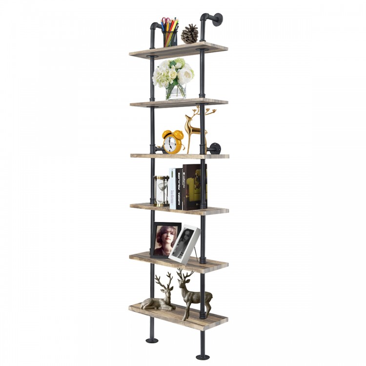 6-Tier Industrial Wall Mounted Pipe Shelves