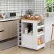 Kitchen Cart on Wheels with Bamboo Top and 6-Bottle Wine Rack