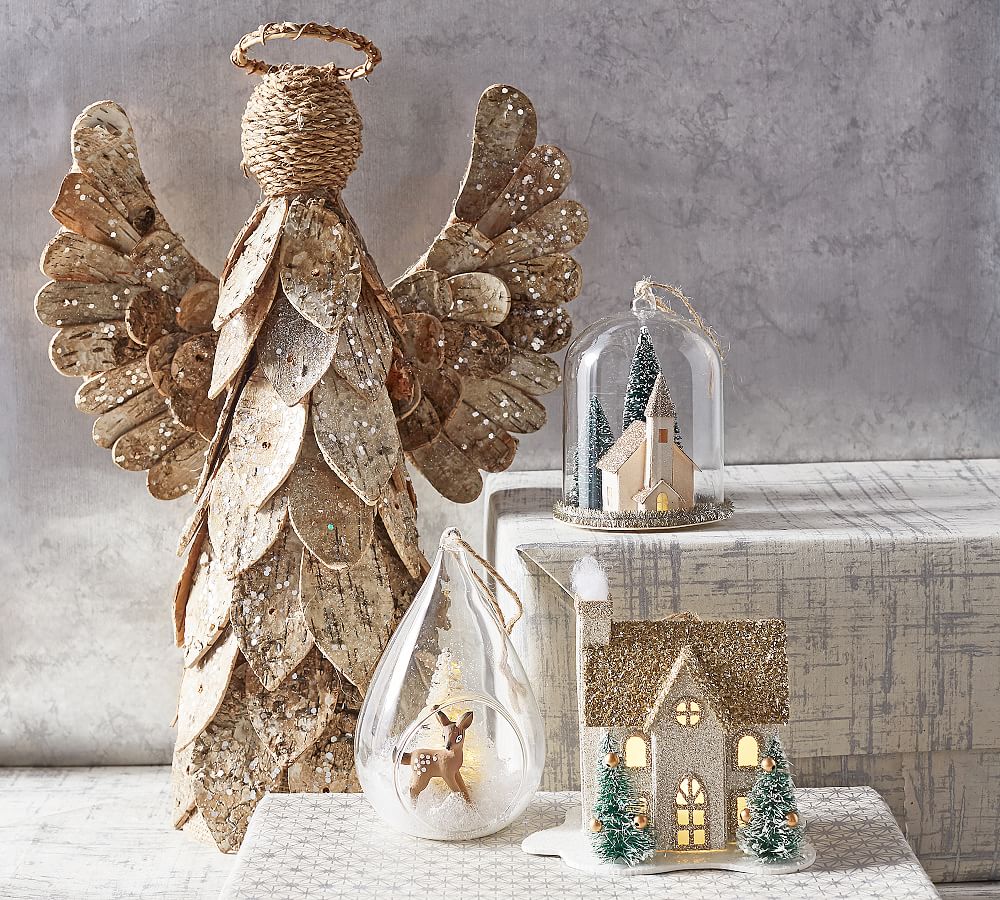 Birch Angel Tree Topper with 24 LED Lights, 16′′ Height, Battery Operated