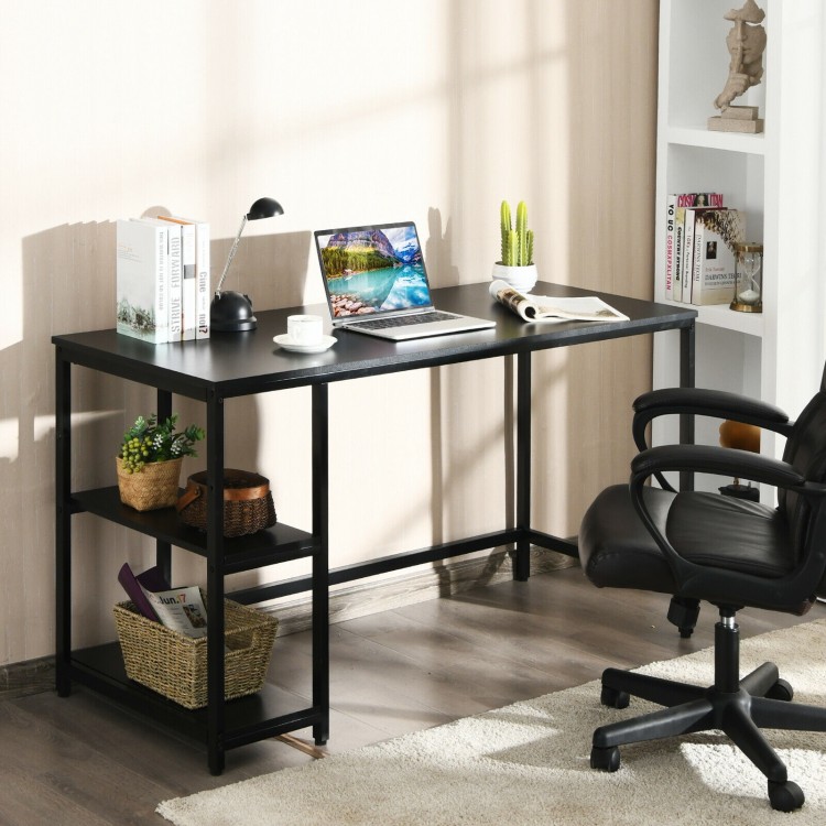 47/55 Inch Computer Desk Office Study Table Workstation Home with Adjustable Shelf Black