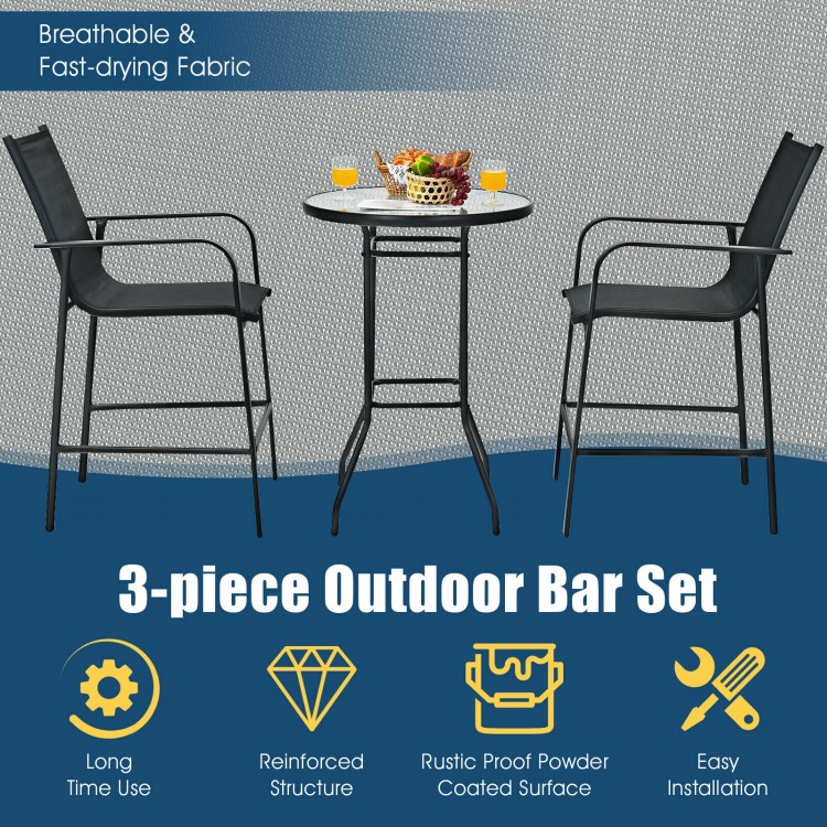 3 Pieces Outdoor Patio Bar Table Stool Set