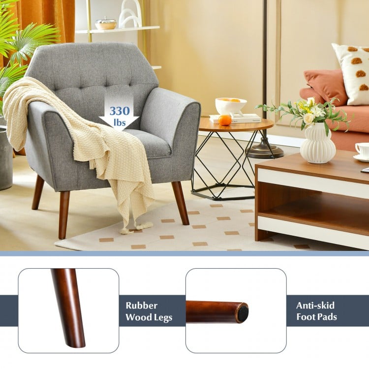 Modern Tufted Fabric Accent Chair with Rubber Wood Legs