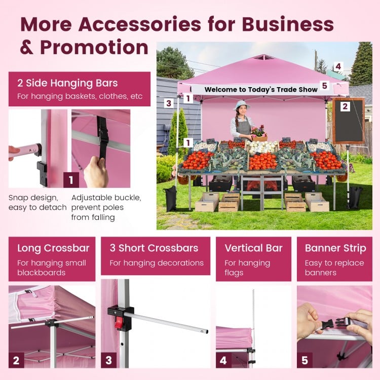 10 x 10 Feet Foldable Commercial Pop-up Canopy with Roller Bag and Banner Strip