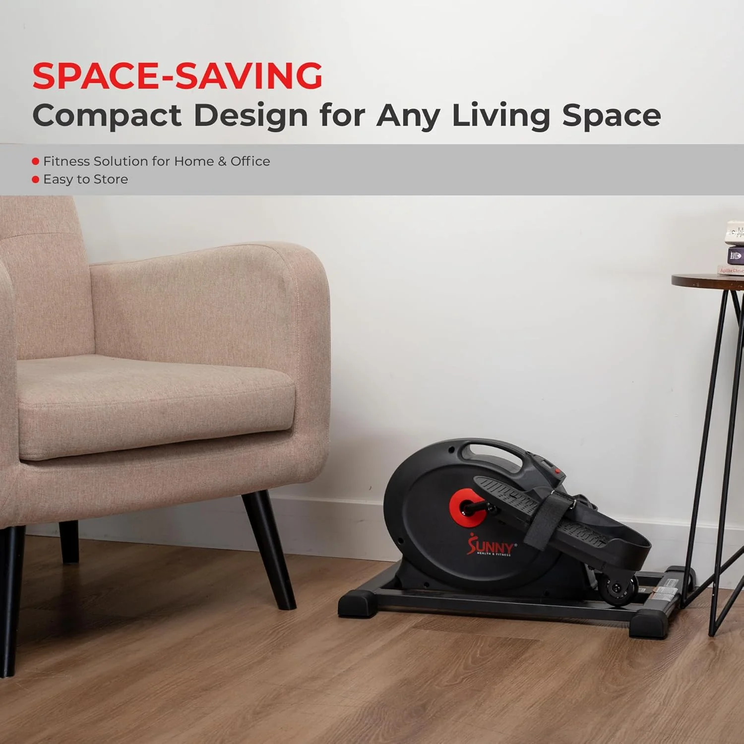 Sunny Health & Fitness Smart Mini Elliptical Trainer, Indoor Under-Desk Pedal Exerciser for Seniors’ Mobility & Cardio Workout, Free SunnyFit App Bluetooth Link, Optional Motorized w/Remote Control