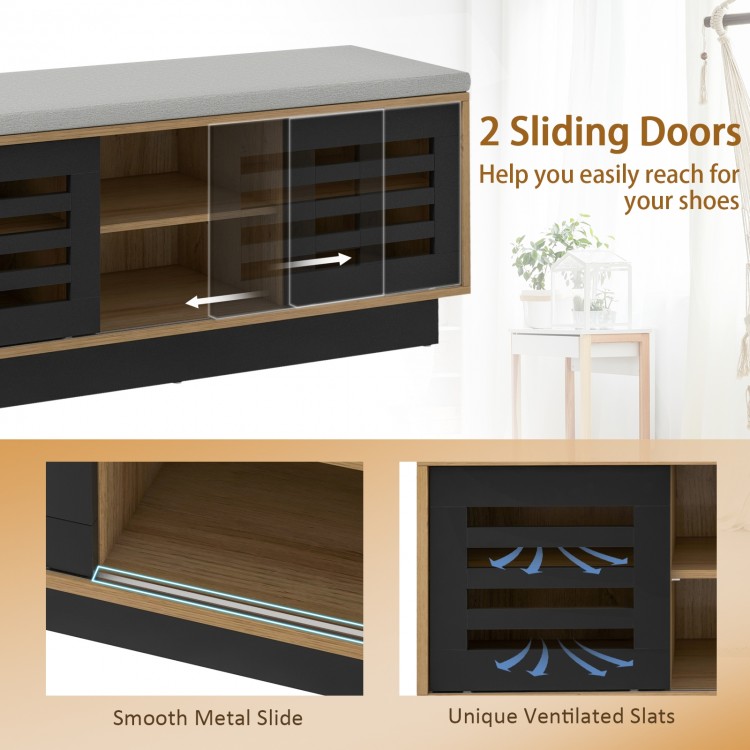 Shoe Bench with Storage Compartments and 3 Adjustable Shelves