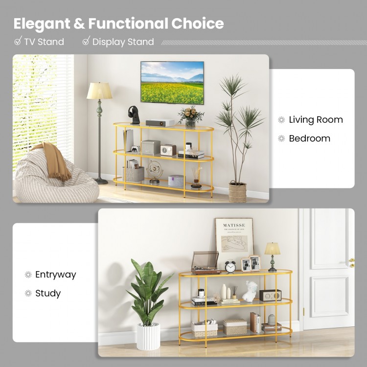 3 Tier TV Stand Console Table with Tempered Glass Shelves for Living Room