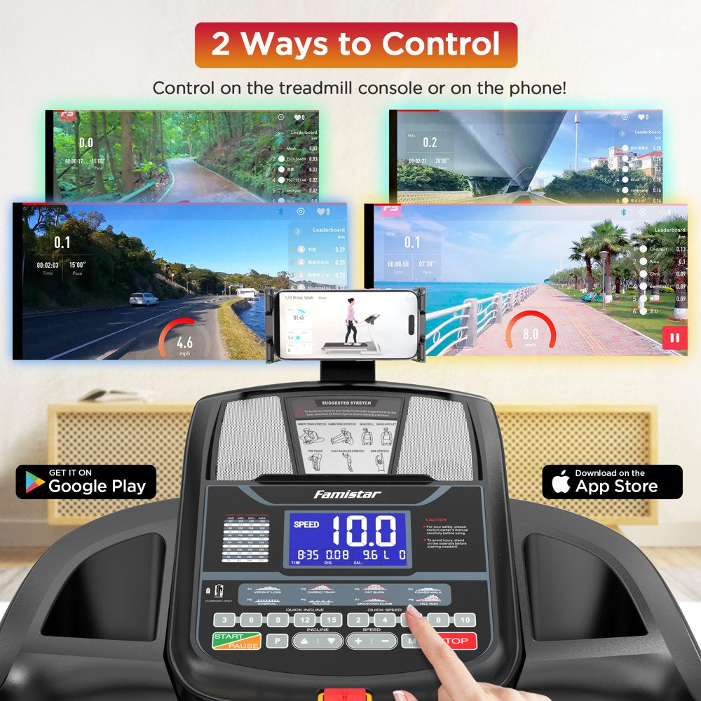 Famistar 4.5HP Foldable Treadmill, 15 Auto Incline Levels, 10MPH Speed, 300LB Capacity, Home Exercise Machine