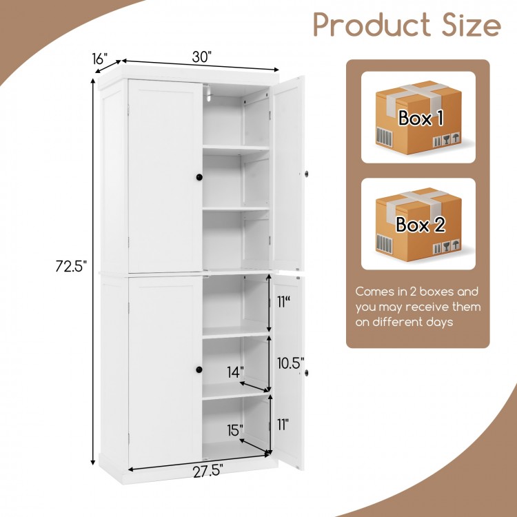 72.5 Inches Tall Buffet Cabinet with 6-Tier Shelves and 4 Doors