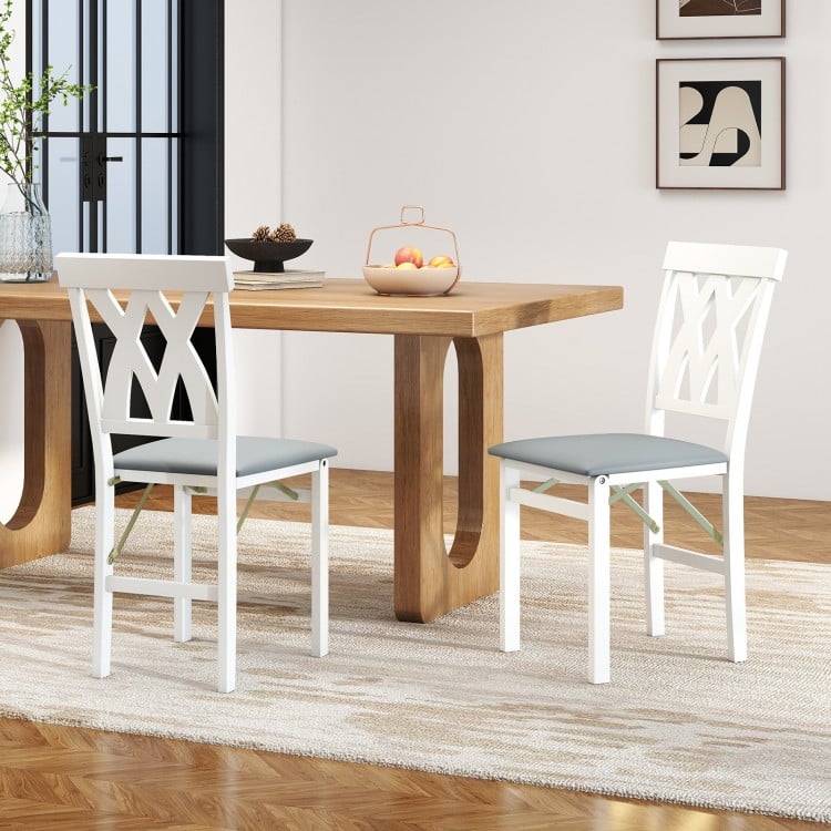 Folding Wooden Dining Chair Set of 2 Faux Leather Upholstered Kitchen Armless Chairs