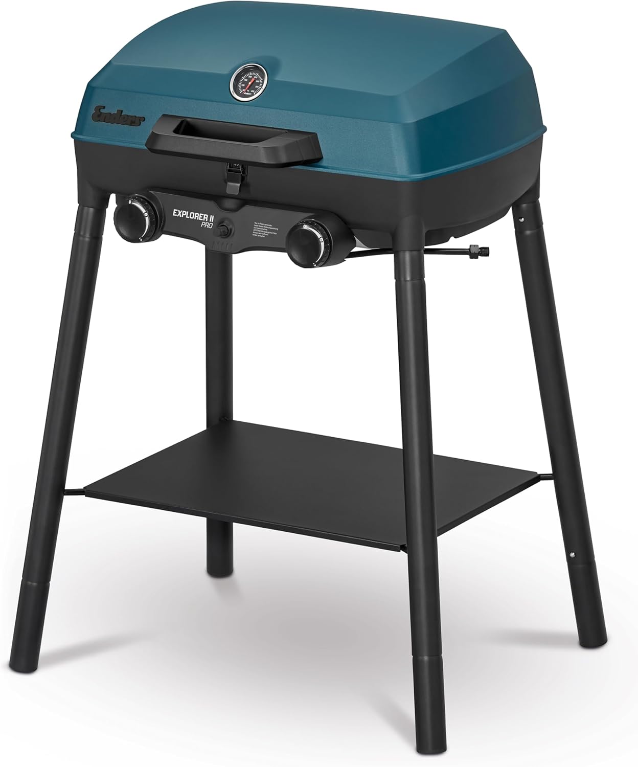 Enders Camping gasgrill Explorer II Pro, grill termometer, grill, madlavning, bagning funktion, 2 brændere rustfrit stål, lille balkon picnic grill, aluminium støbt grillkar #2108