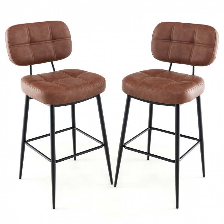 Set of 2 Bar Stools with Padded Seat and Footrest for Kitchen Island