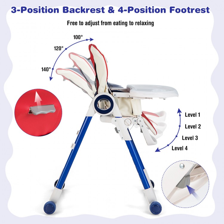 Baby High Chair Foldable Feeding Chair with 4 Lockable Wheels