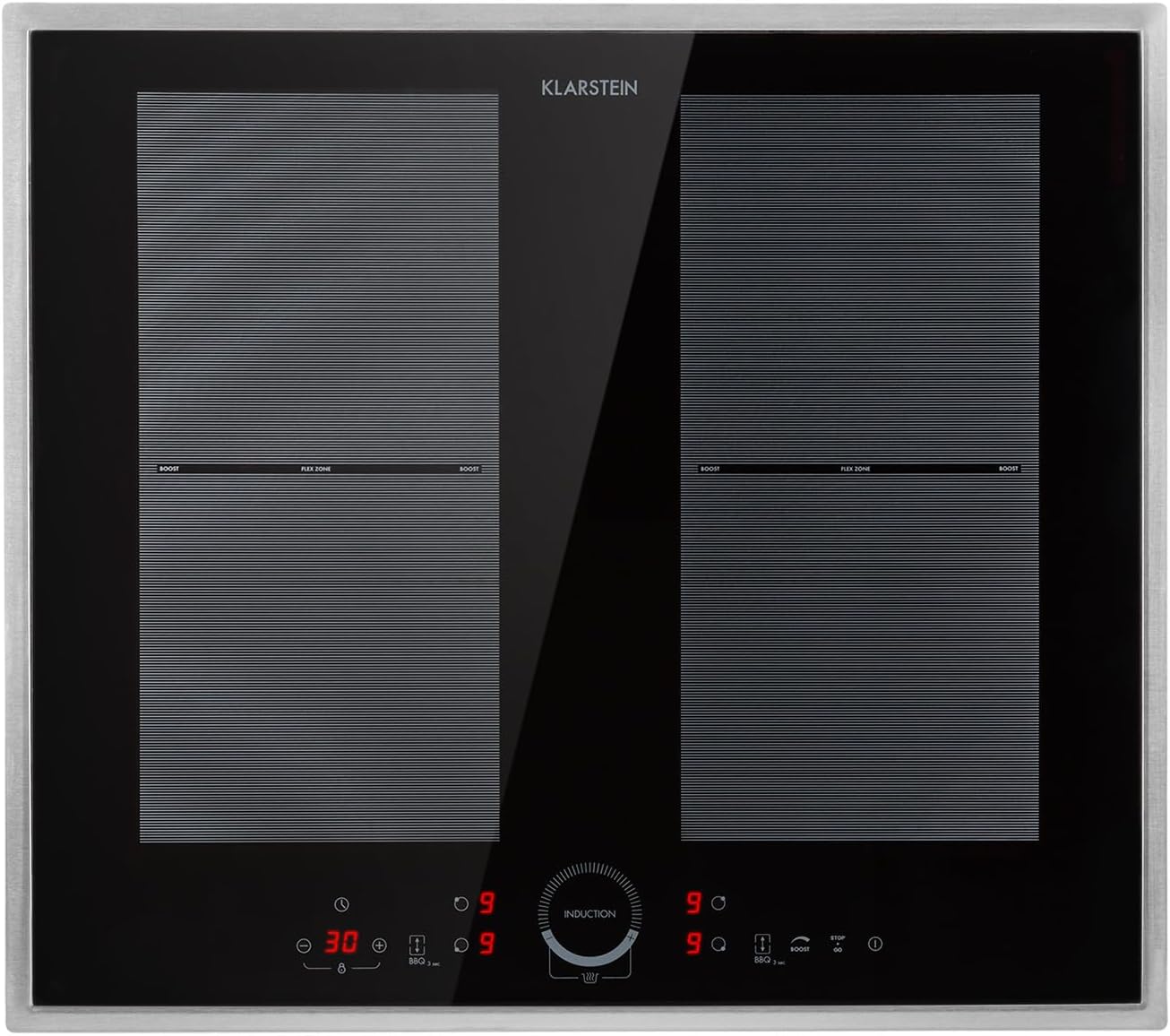 Klarstein Glaskeramik Kochfeld, mit 4 Platten, Einbau-Induktionskochfeld mit Touch-Display, Digitalanzeige und Timer-Funktion, Schnelles Aufheizen, 3500 Watt