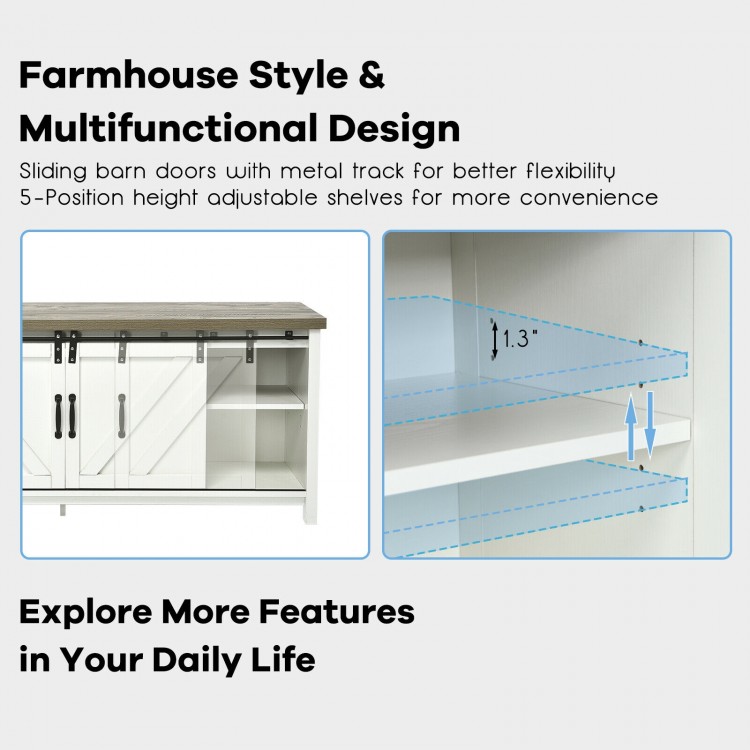 TV Stand Media Center Console Cabinet with Sliding Barn Door for TVs Up to 65 Inch