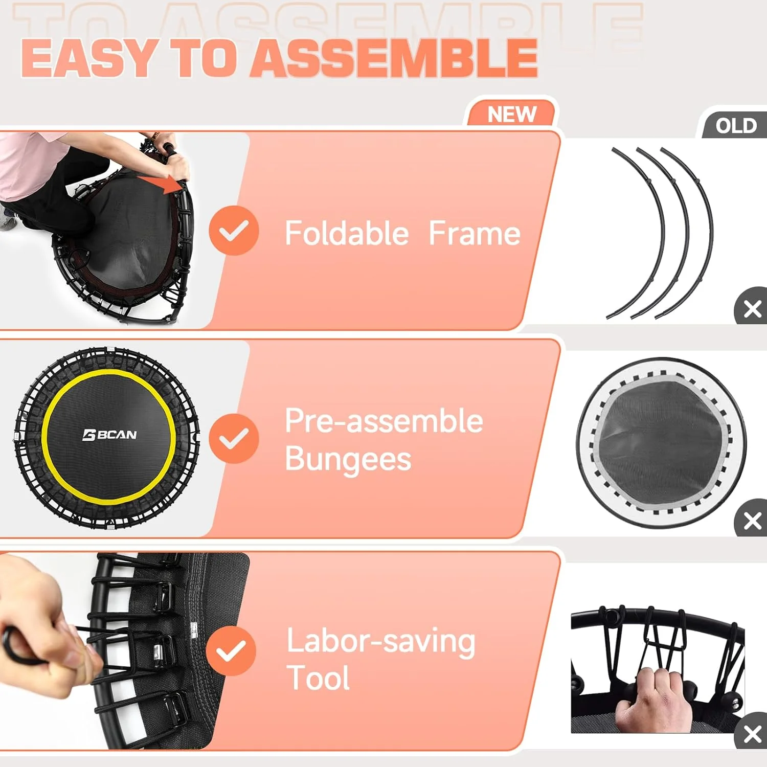 BCAN 450/550 LBS Foldable Mini Trampoline, 40