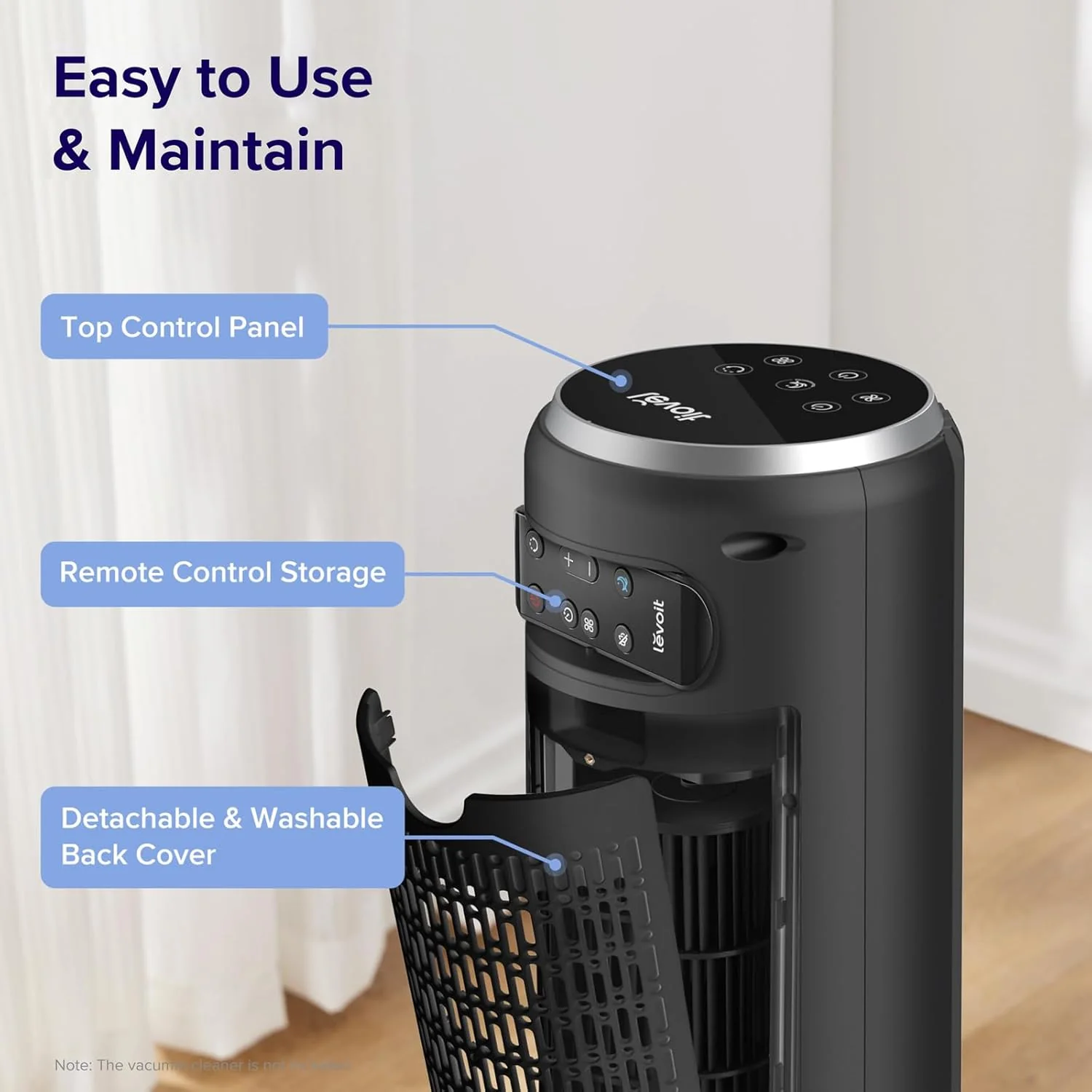 LEVOIT Tower Fan for Bedroom, Standing Fan with 28dB Quiet for Sleep, Remoter, 12H Timer, 25ft/s Velocity, 5 Speeds, 4 Modes, 90° Oscillation for Home, Office, Indoor, Bladeless 36 inch, White