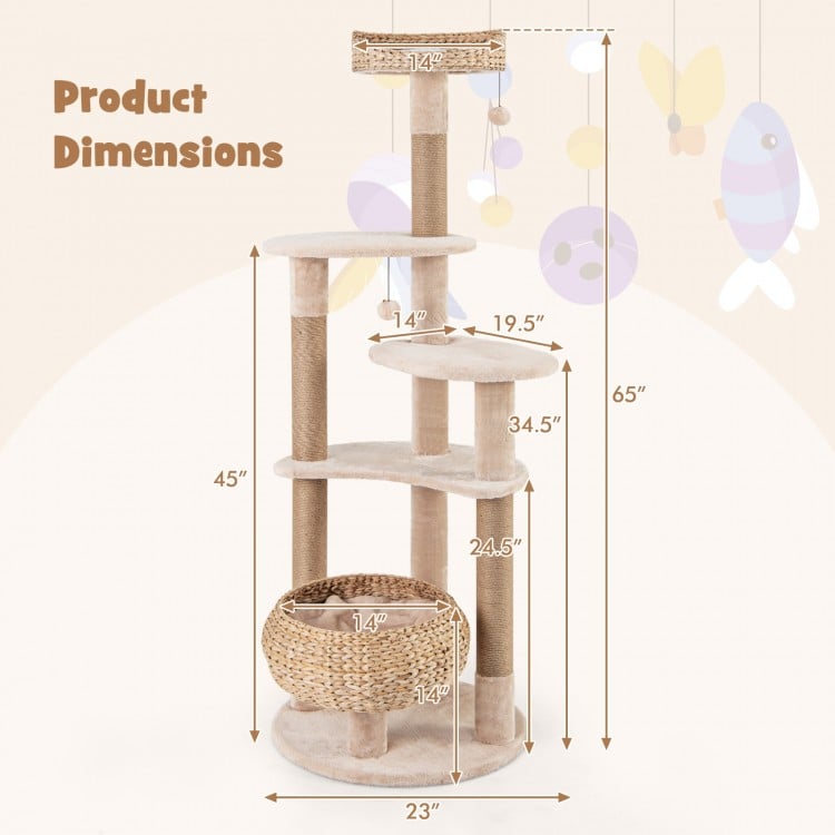 65 Inches Cat Tree with Perch and Soft Hammock for Indoor Cats