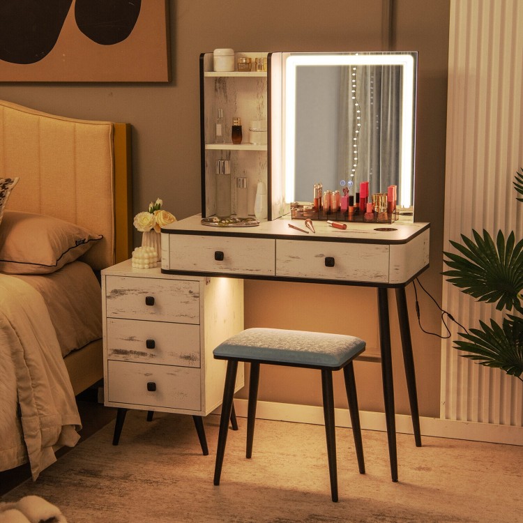 Vanity Makeup Table Set with Lighted Mirror