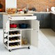 Kitchen Cart with Rubber Wood Top 3 Tier Wine Racks 2 Cabinets