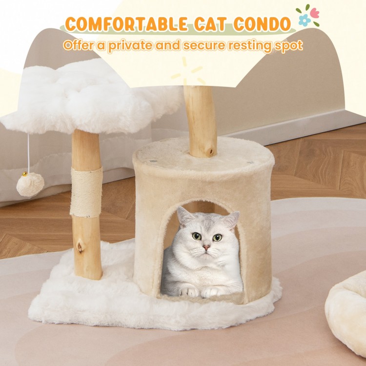 Cute Solid Wood Cat Tree Natural Branch Modern Flower Cat Tower with Sisal Scratching Posts