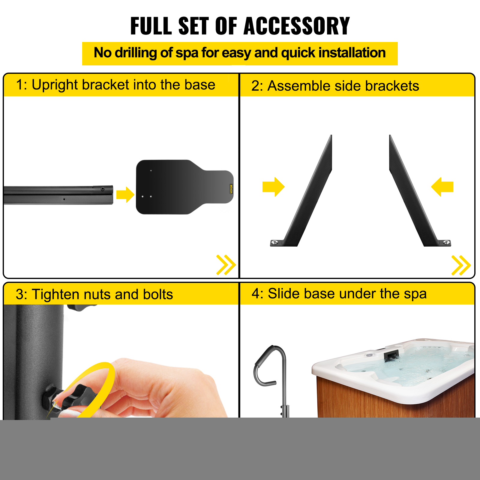 VEVOR Hot Tub Handrail, Stainless Steel, 600 lbs Capacity, Adjustable Height, Indoor/Outdoor Spa Safety Rail