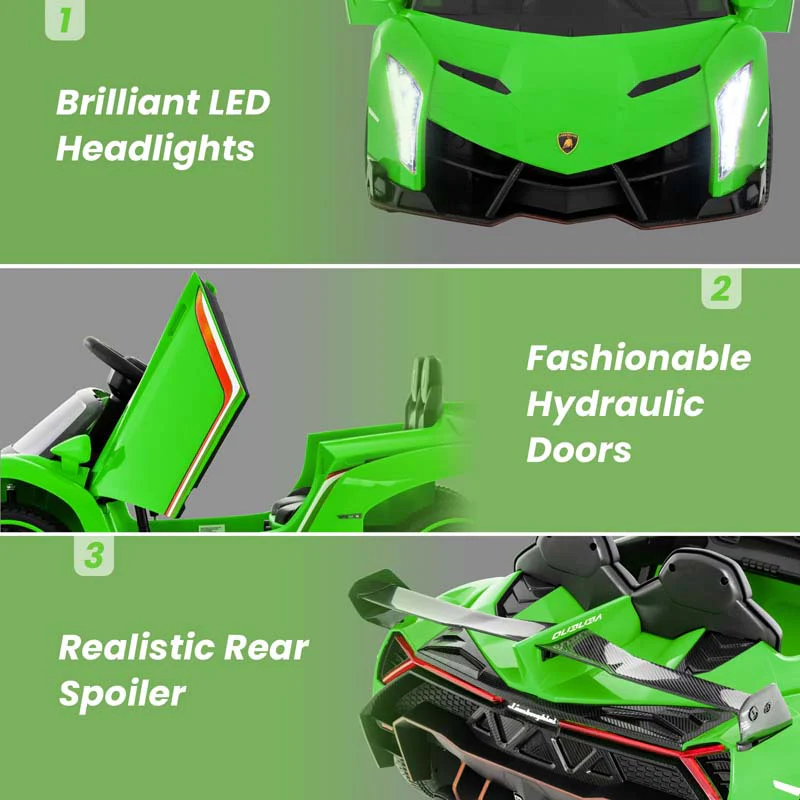 Lamborghini Licensed Kids Ride On 4WD Sports Car, 12V Battery Electric Vehicle Toy with Remote Control, 3 Speeds, Hydraulic Doors
