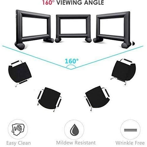 Foammaker 24′ Inflatable Outdoor Movie Screen with Blower, Portable Front Projection, 16:9 Aspect Ratio, Includes Ropes & Stakes for Backyard Entertainment