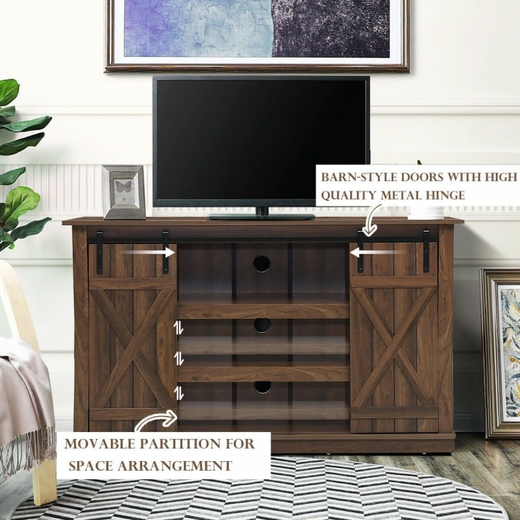 Farmhouse Wood TV Stand for TVs up to 60 Inch with Sliding Barn Doors