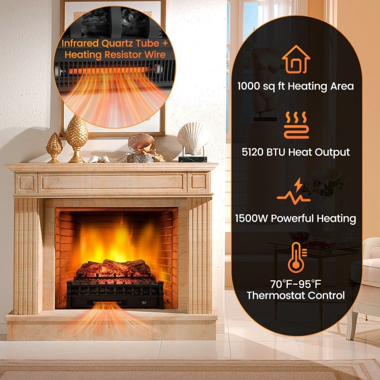 26 Inches Infrared Electric Fireplace with Realistic Pinewood Ember Bed