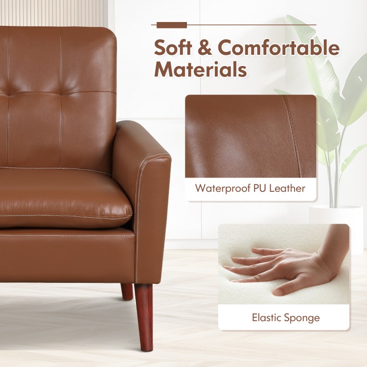 Modern PU Leather Accent Chair with Solid Wood Legs