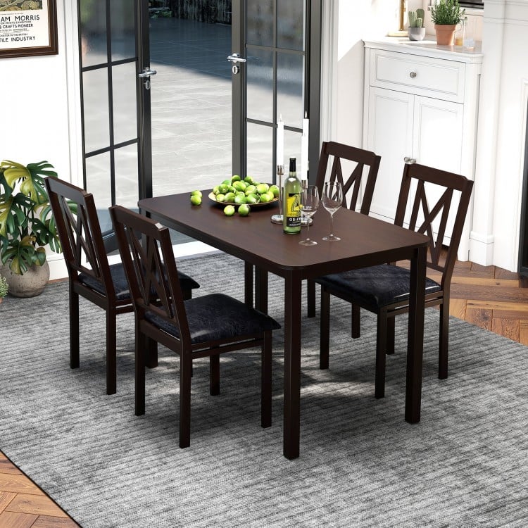 5-Piece Dining Table Set with Wide Tabletop and Rubber Wood Legs