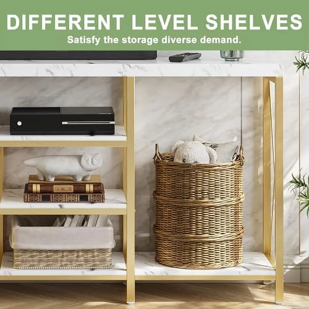 WTYNKAE 55′′ Dark Brown Entryway Console Table with Shelves – Farmhouse Style for Living Room