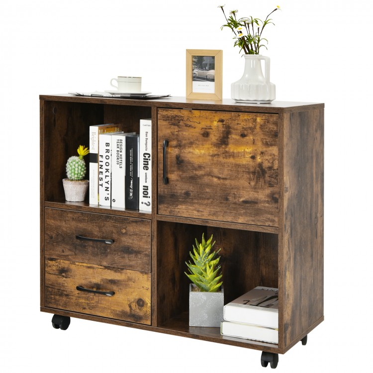 Mobile File Cabinet with Lateral Printer Stand and Storage Shelves