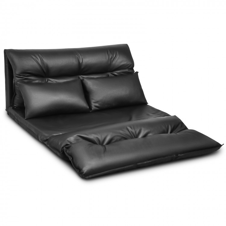 Foldable PU Leather Leisure Floor Sofa Bed with 2 Pillows
