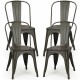 Set of 4 Tolix Style Metal Dining Wood Seat