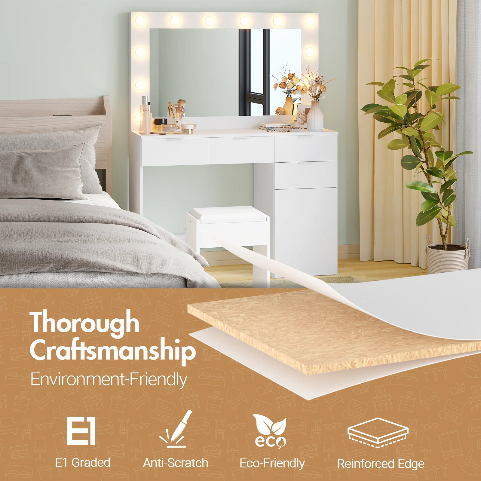 Dressing Table Stool Set 12 LED Bulbs