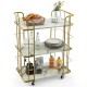 3-Tier Metal Kitchen Storage Serving Cart Trolley with Marble Tabletop and Handles