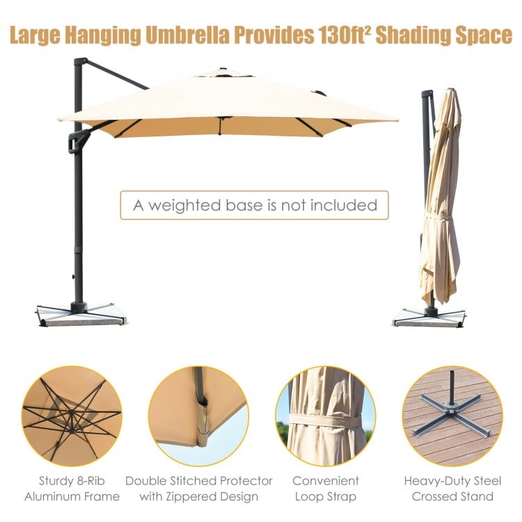 10 x13 Feet Rectangular Cantilever Umbrella with 360° Rotation Function