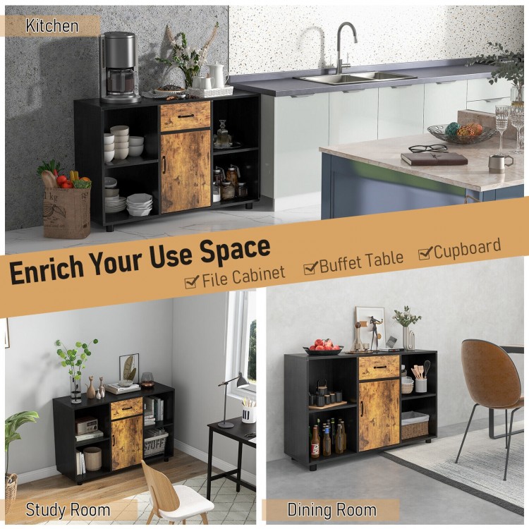 48 Inch Industrial Buffet Sideboard with 4 Open Cubbies