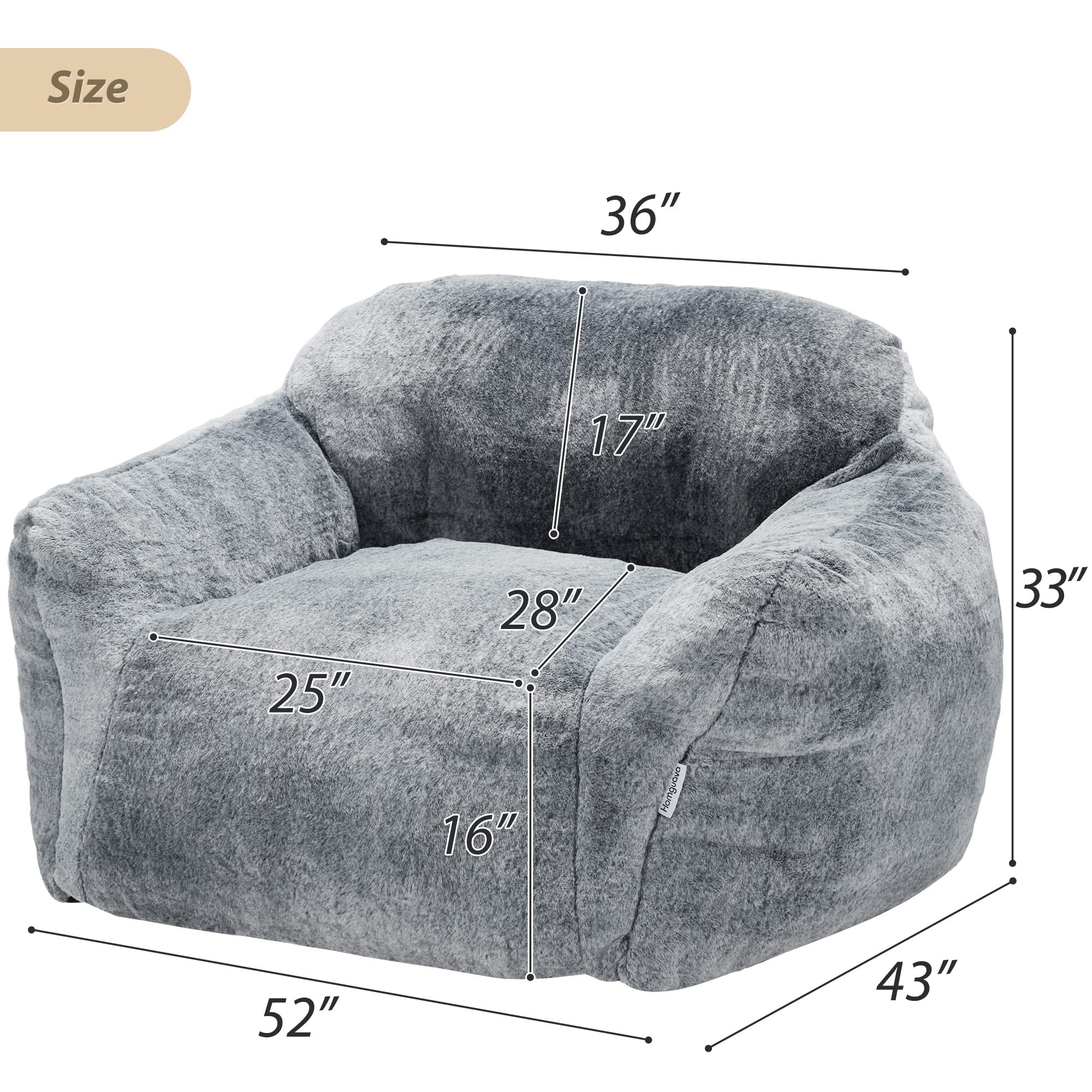 Homguava Giant Bean Bag Chair with Armrests