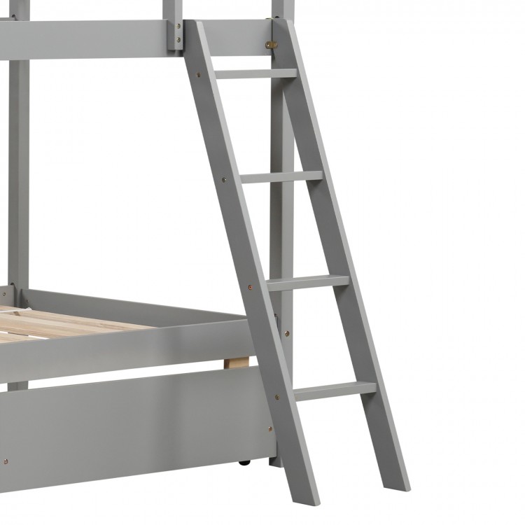 Twin Over Twin Bunk Bed Wood Bed Frame with 2 Storage Drawers and Ladder