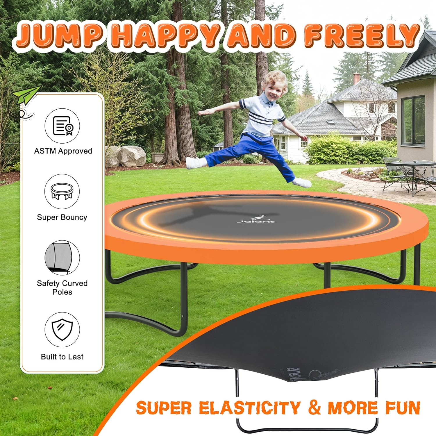 Trampoline 8FT 10FT 12FT 14FT 16FT, Recreational Trampolines with Enclosure Net and Ladder, Outdoor Anti-Rust Trampolines for Kids and Adults, ASTM Approved