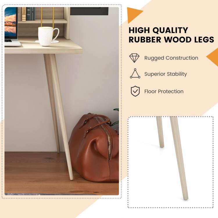 48 Inch Computer Desk with Hutch and PE Rattan Cabinet Shelves