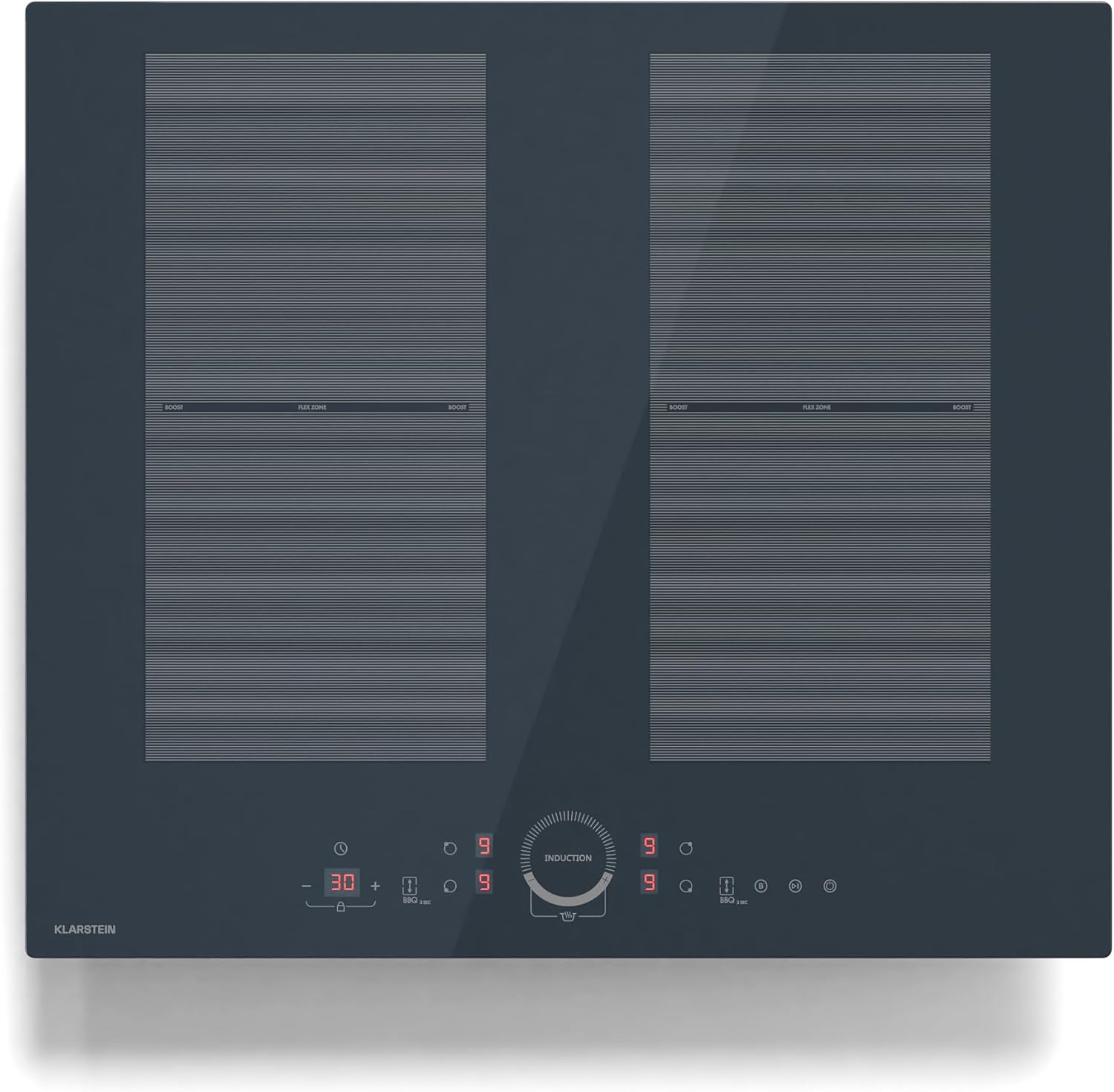 Klarstein Glaskeramik Kochfeld, mit 4 Platten, Einbau-Induktionskochfeld mit Touch-Display, Digitalanzeige und Timer-Funktion, Schnelles Aufheizen, 3500 Watt