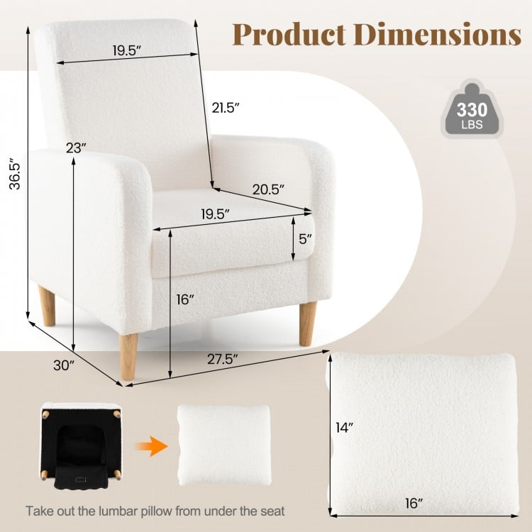 Modern Upholstered Sofa chair with Lumbar Pillow and Teddy Fleece Cover