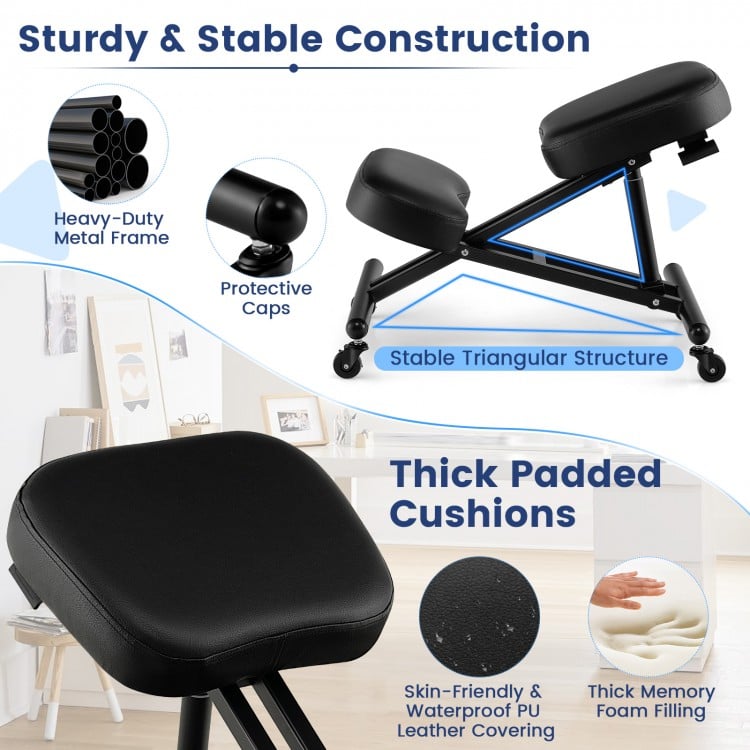 Adjustable Ergonomic Kneeling Chair with Upgraded Gas Spring Rod and Thick Foam Cushions